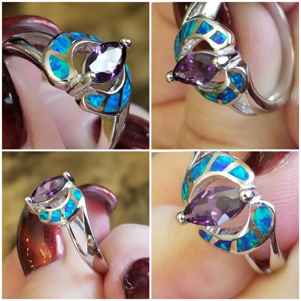 Genuine 1ct Amethyst/Australian Opal Ring Size 7 - Picture 4 of 5